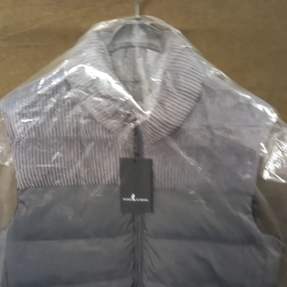 BRAND NEW MOSES KUSHNER TWO TEXTURE PADDED GILET IN GREY- 58