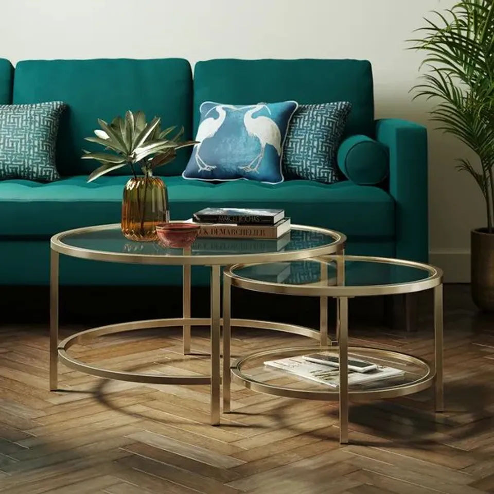 BOXED SOFIA COFFEE NEST OF TABLES - GLASS/GOLD (1 BOX)