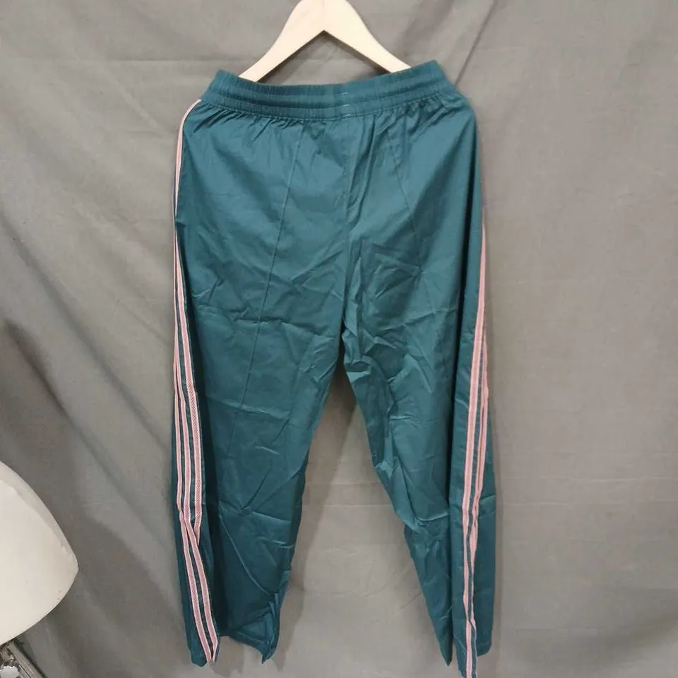 ADIDAS ORIGINALS WOMEN’S TRACK PANTS – TEAL WITH PINK SIDE STRIPES SIZE M
