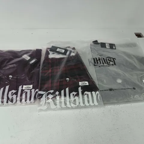 LOT OF APPROXIMATELY 10 BRAND NEW KILLSTAR CLOTHING ITEMS INCLUDE FALLING NIGHT COAT, BATGIRL SKIRTS AND BALLAD MIDI SKIRT - VARIOUS SIZES