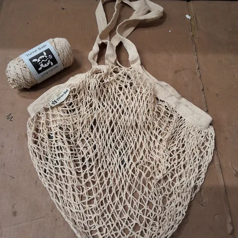 BOX CONTAINING APPROXIMATELY 200 TURTLE BAGS ORGANIC LONG HANDLE STRING BAGS - NATURAL