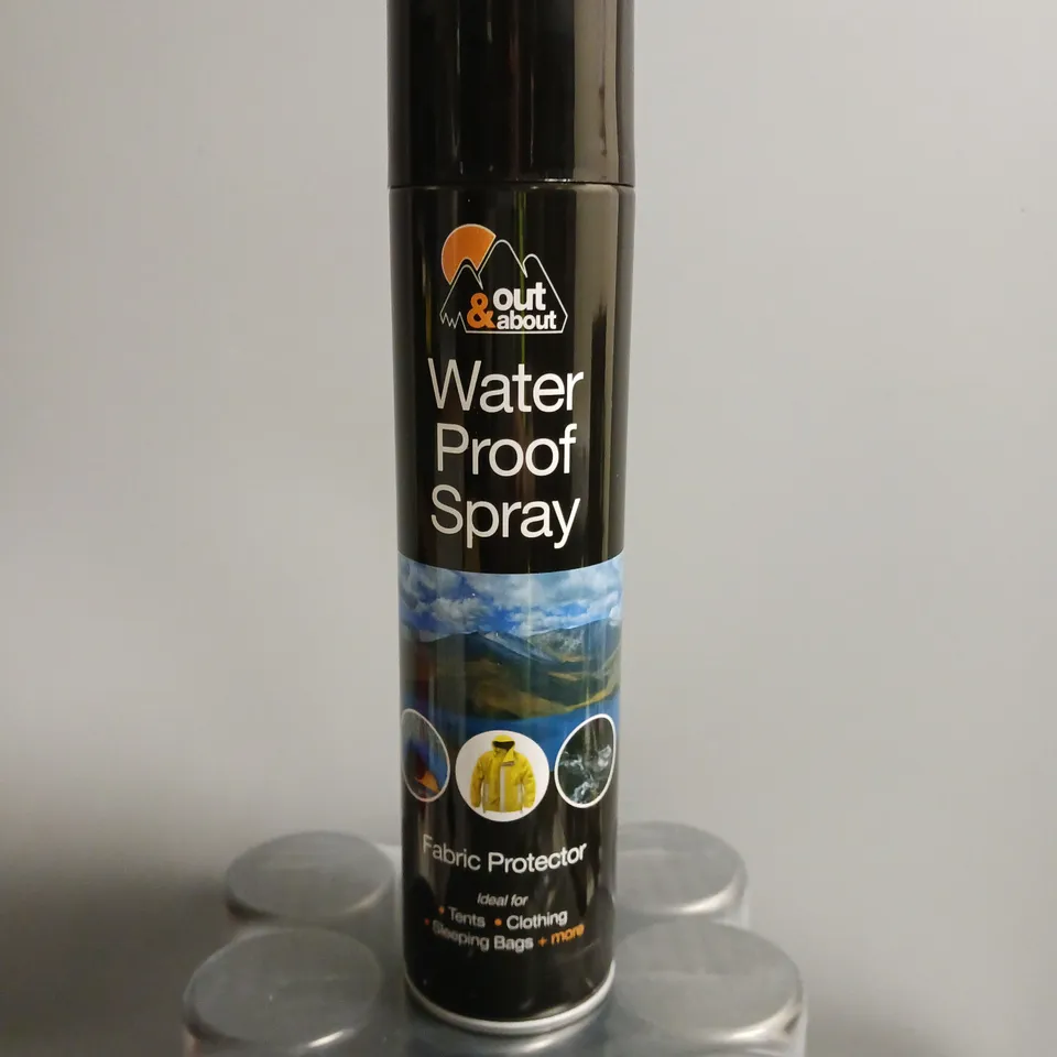 LOT OF 12 OUT & ABOUT WATERPROOF FABRIC PROTECTOR SPRAY 300ML PER CAN