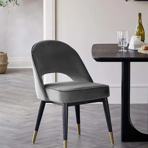 BOXED SET OF 2 DANETTI CLOVER DARK GREY VELVET DINING CHAIRS