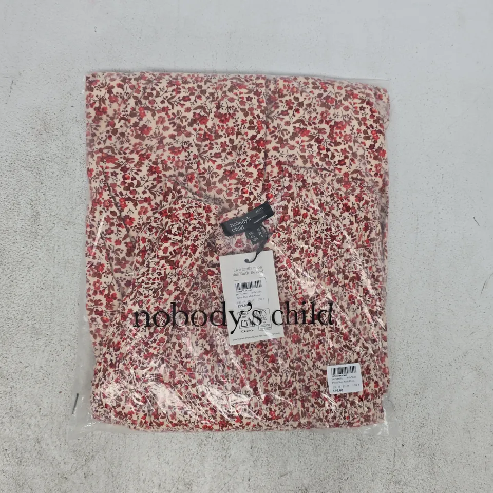 BAGGED NOBODY'S CHILD PETITE SHAY MIDI DRESS IN RED/MULTI SIZE UK 10