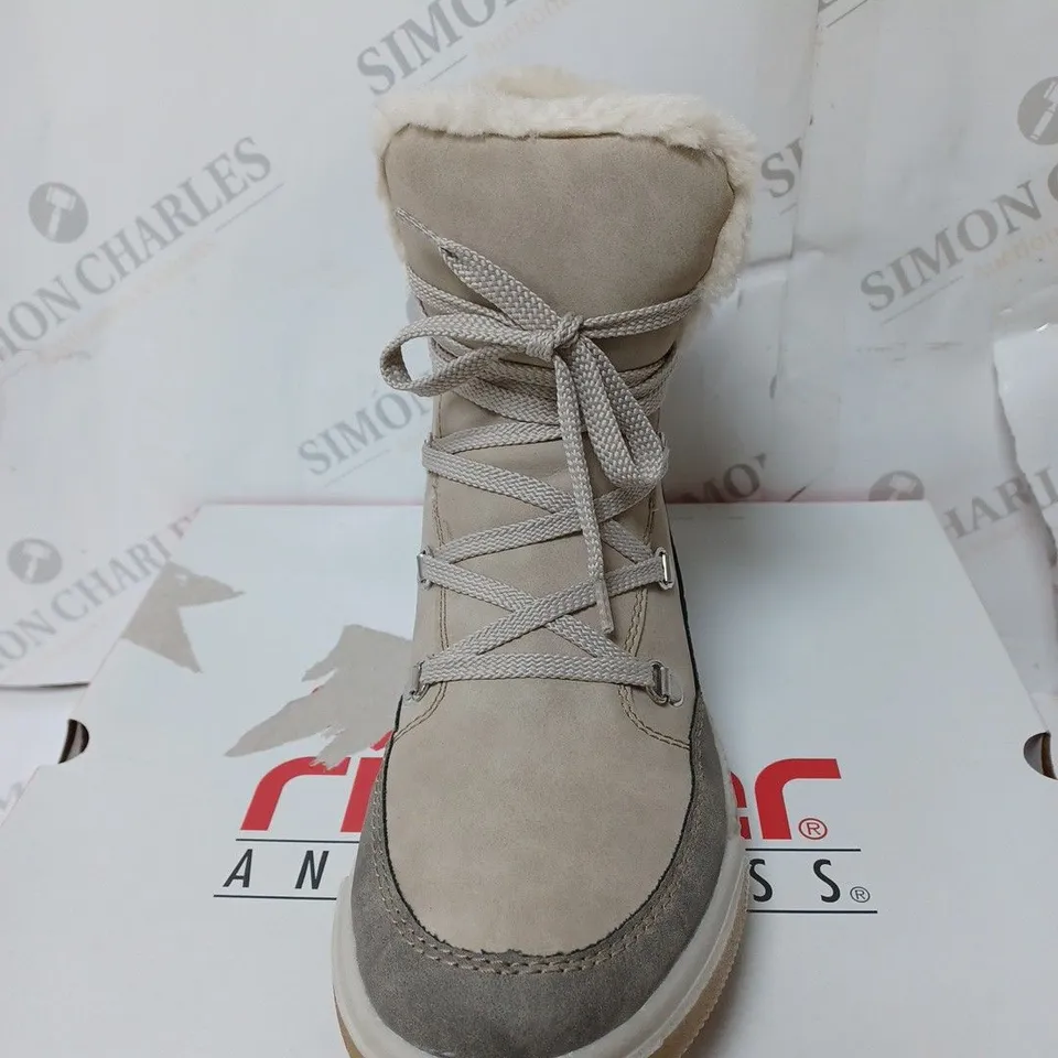 BOXED RIEKER WATER RESISTANT HIKING BOOTS, CREAM - SIZE 8