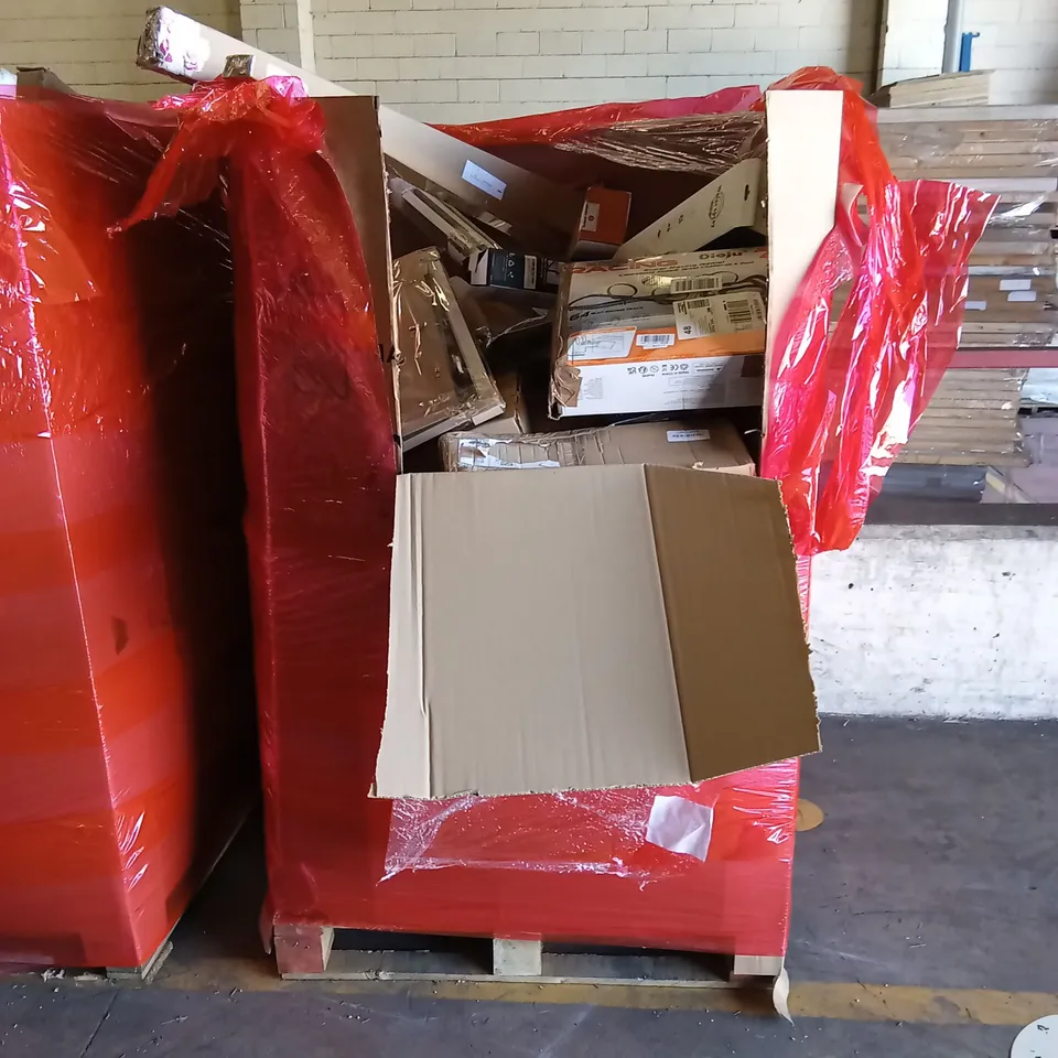 PALLET OF ASSORTED HOUSEHOLD GOODS AND PRODUCTS TO INCLUDE; TOY RACE TRACK, BLINDS, WATER SPRAY MOP ETC