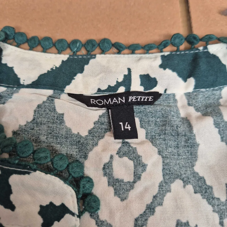 ROMAN PETITE WOMEN'S DRESS, UK SIZE 14, BLUE & WHITE GEOMETRIC PRINT