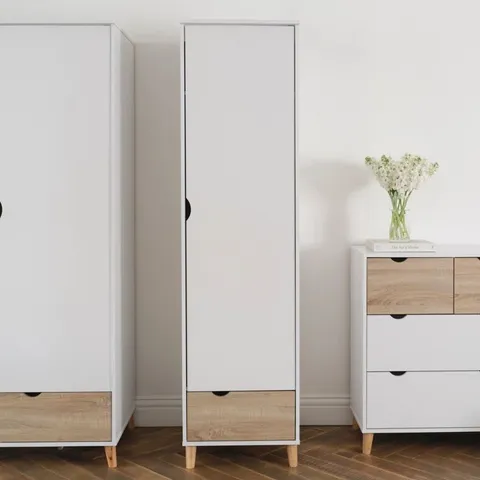 BOXED CANADAY 1 DOOR MANUFACTURED WOOD WARDROBE - WHITE/SONOMA OAK (1 BOX)