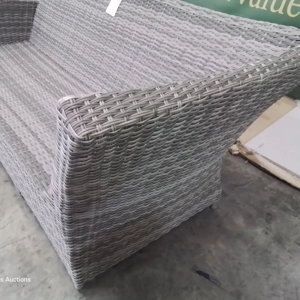 DESIGNER GREY RATTAN THREE SEATER CORNER SOFA SECTION