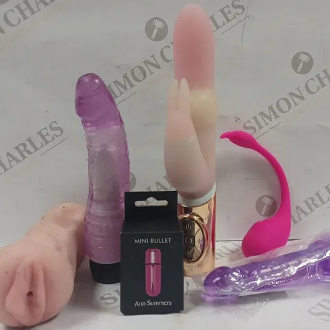 BOX OF 6 ASSORTED ADULT TOYS TO INCLUDE POCKET PUSSY, ANN SUMMERS MINI BULLET, ROTATING PULSING VIBRATOR, ETC