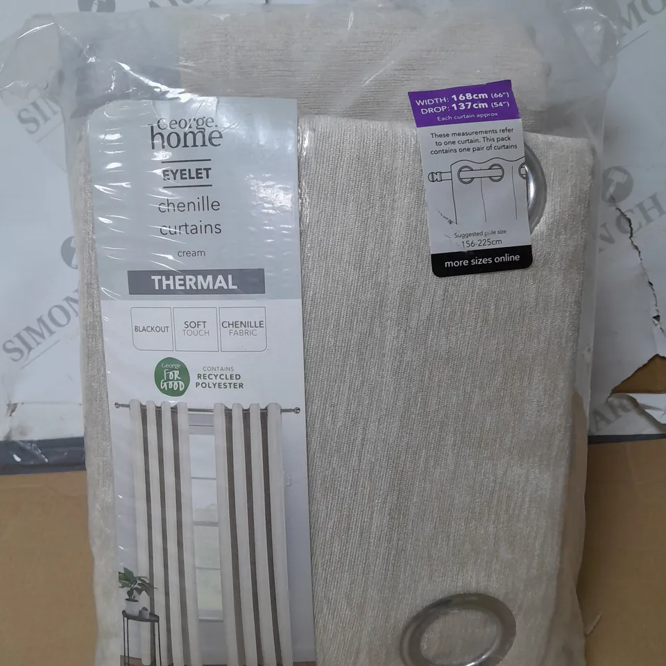 GEORGE NATURAL / CREAM CHENILLE THERMAL EYELET CURTAINS