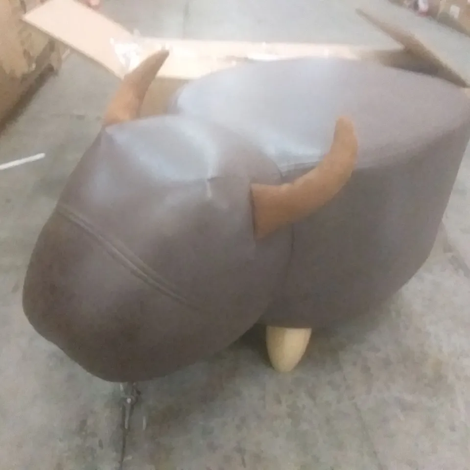 BOXED CHILDREN'S BROWN BULL OTTOMAN