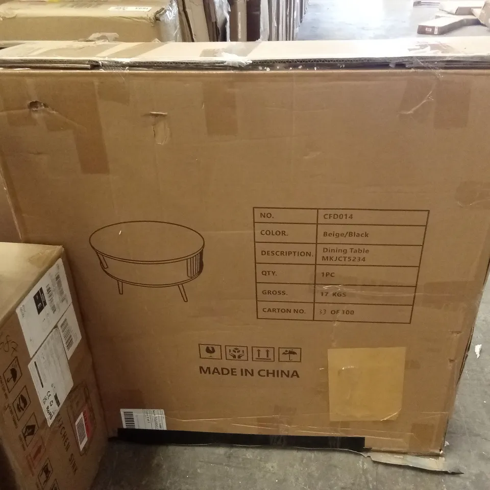 BOXED ROUND DINING TABLE - BIEGE/BLACK 