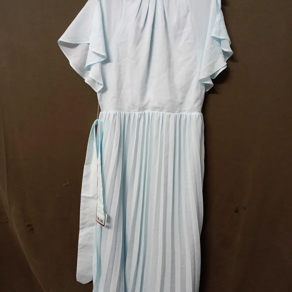 KAREN MILLEN SCATTERED FLORAL GEORGETTE PLEATED MIDI DRESS IN PALE BLUE - SIZE 14