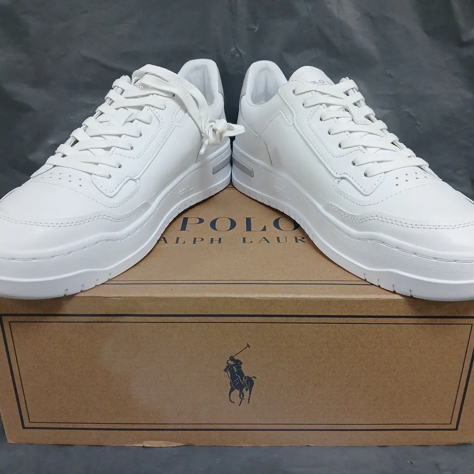 BOXED PAIR OF RALPH LAUREN POLO SPORT SHOES IN WHITE SIZE UK 8