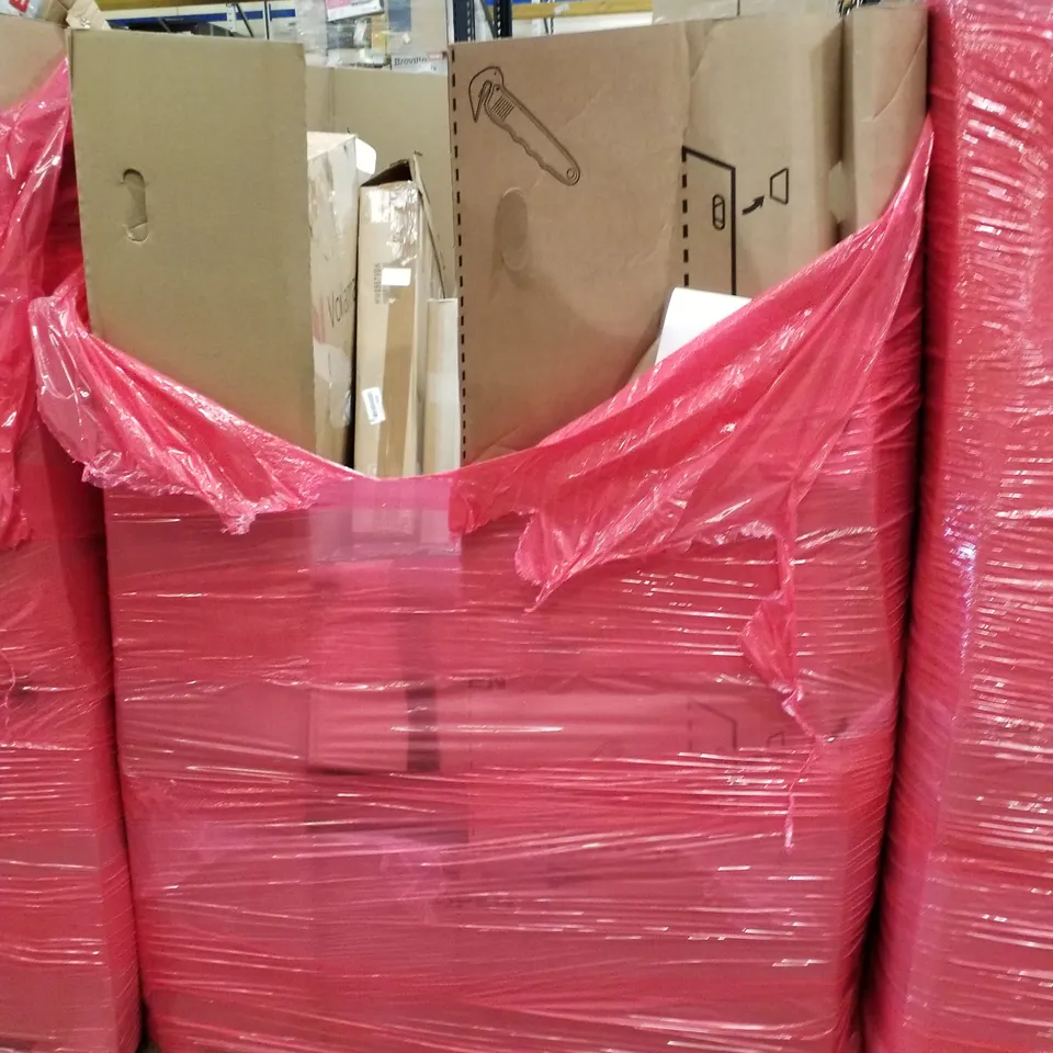 PALLET OF ASSORTED PRODUCTS INCLUDING OFFICE CHAIR, ROLLING STOOL, ELECTRIC FIREPLACE, STUNT SCOOTER