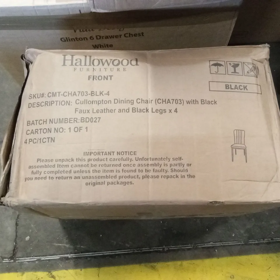 BOXED SET OF 4 CULLOMPTON FAUX LEATHER DINING CHAIRS - BLACK (1 BOX)