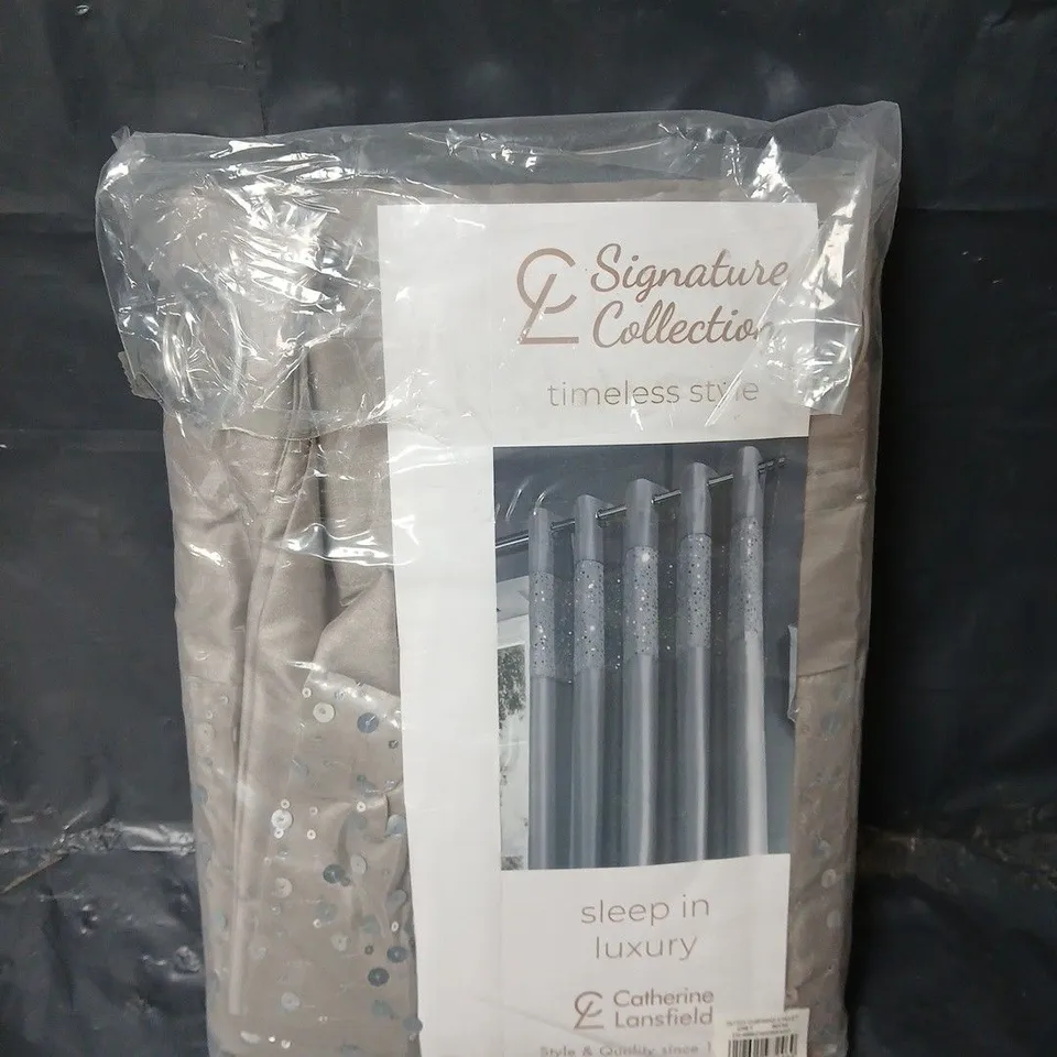 CATHERINE LANSFIELD GLITZY SEQUIN LINED EYELET CURTAINS - GREY - 66" X 54"