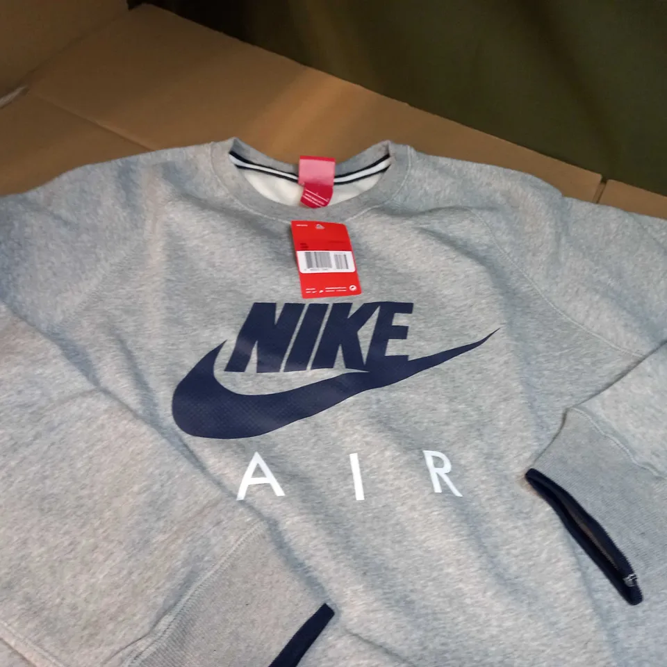 NIKE AIR GREY MARL/LOGO FITNESS SWEATER - LARGE