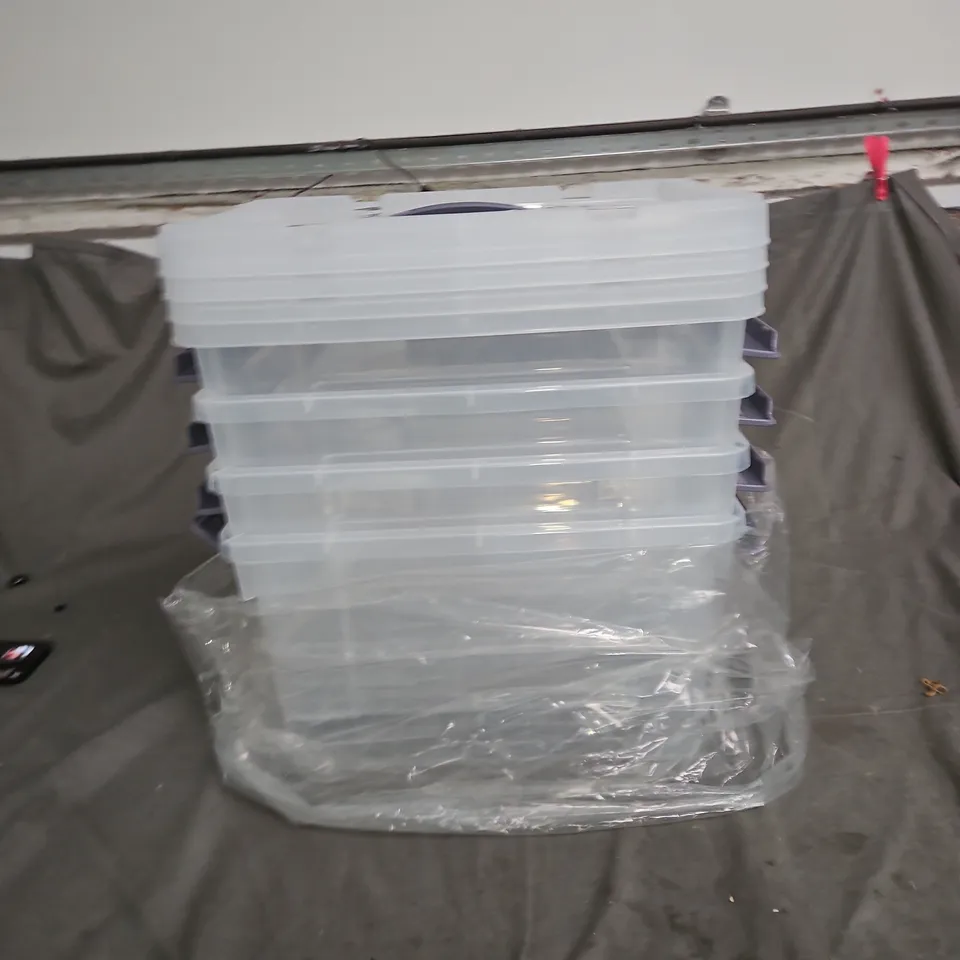 SET OF 4 CLEAR PLASTIC STACKABLE STORAGE BOXES WITH LIDS