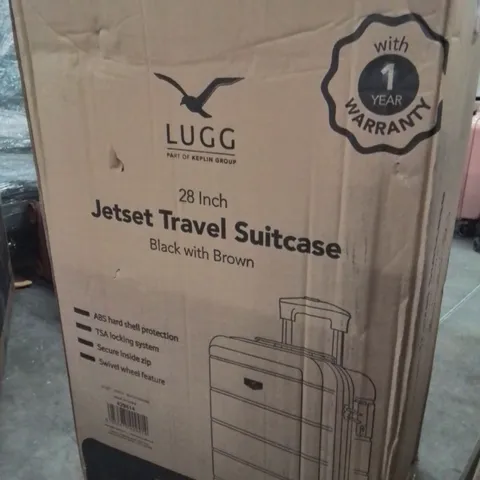 BOXED LUGG 28INCH JETSET TRAVEL SUITCASE BLACK WITH BROWN 