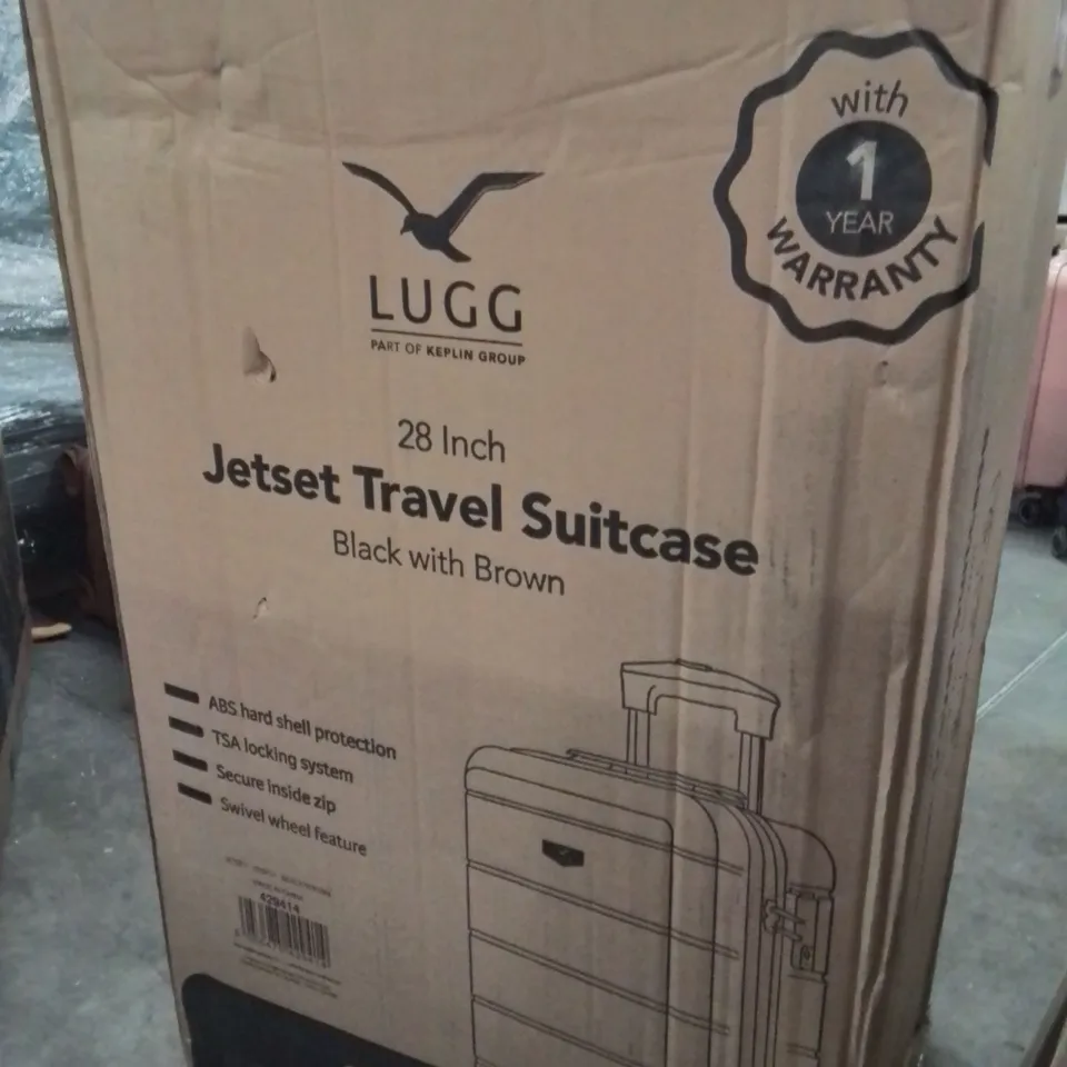 BOXED LUGG 28INCH JETSET TRAVEL SUITCASE BLACK WITH BROWN 