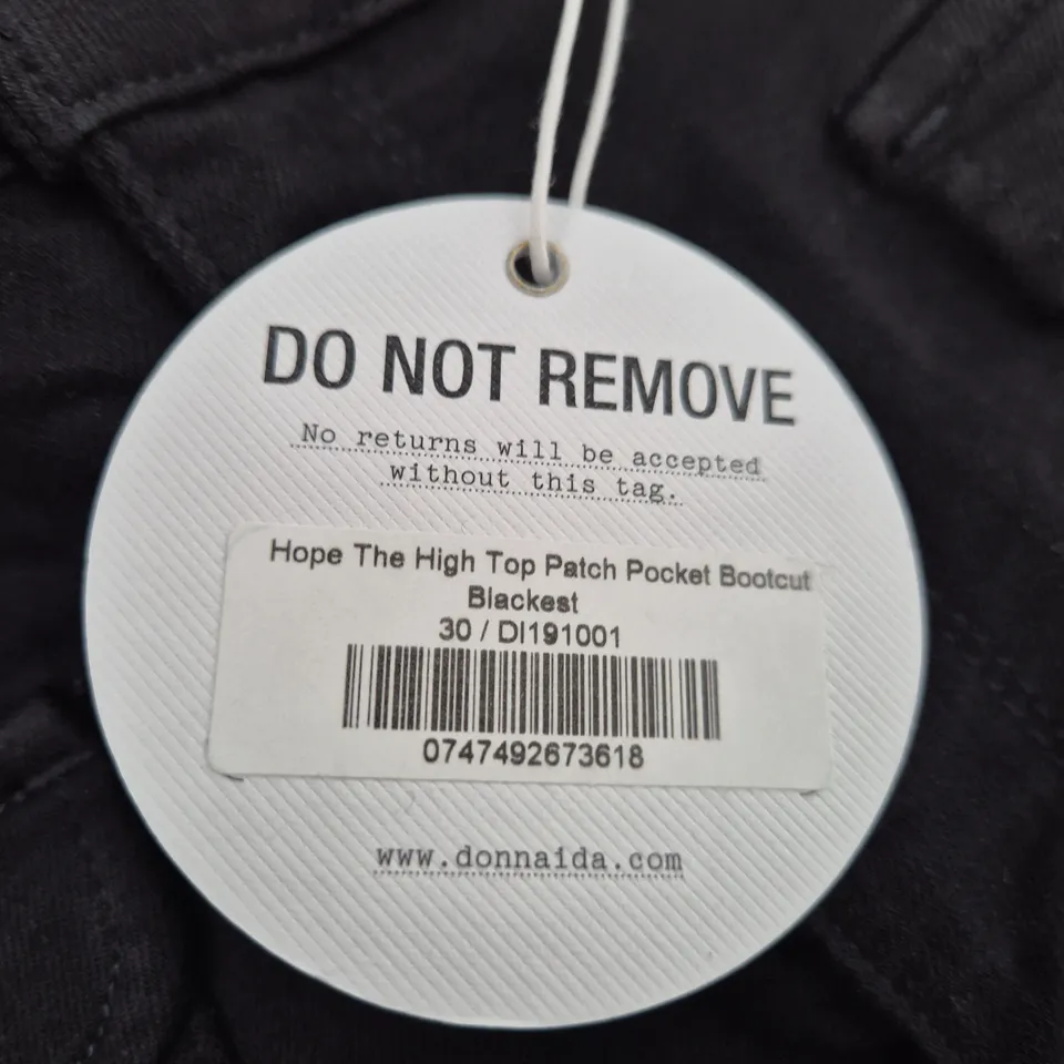 DONNA IDA JEANS – BLACK PATCH POCKET BOOTCUT, UK 10 (30IN WAIST)