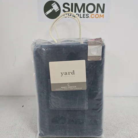 FURN HEAVY CHENILLE BLACKOUT PENCIL PLEAT CURTAINS 90X90" NAVY