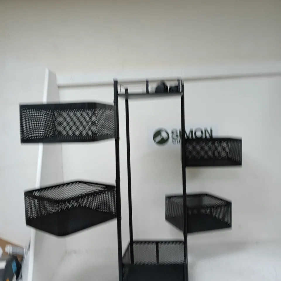 BLACK METAL 5-TIER MESH BASKET STORAGE SHELF UNIT