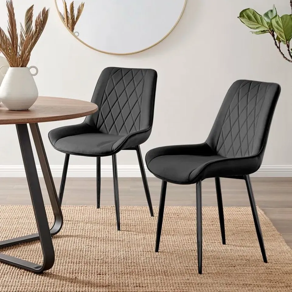 BOXED PAIR OF PALERMO VELVET MODERN DINING CHAIRS WITH TAPERED METAL LEGS - BLACK (1 BOX)