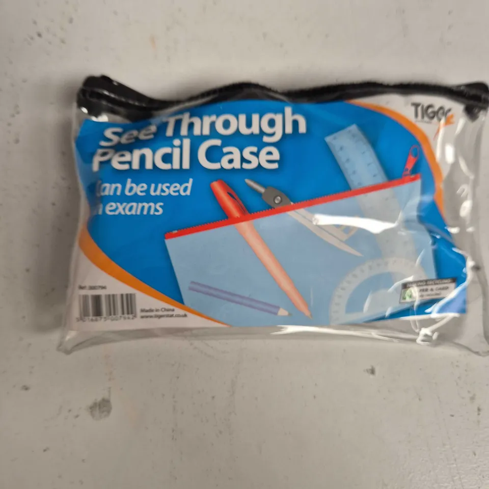 TOTE OF APPROXIMATELY 12 ASSORTED ITEMS TO INCLUDE: SEE THROUGH PENCIL CASE