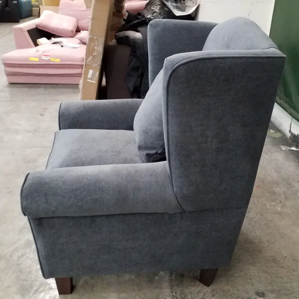 QUALITY DESIGNER DENTON GRACE WING CHAIR - GREY FABRIC 