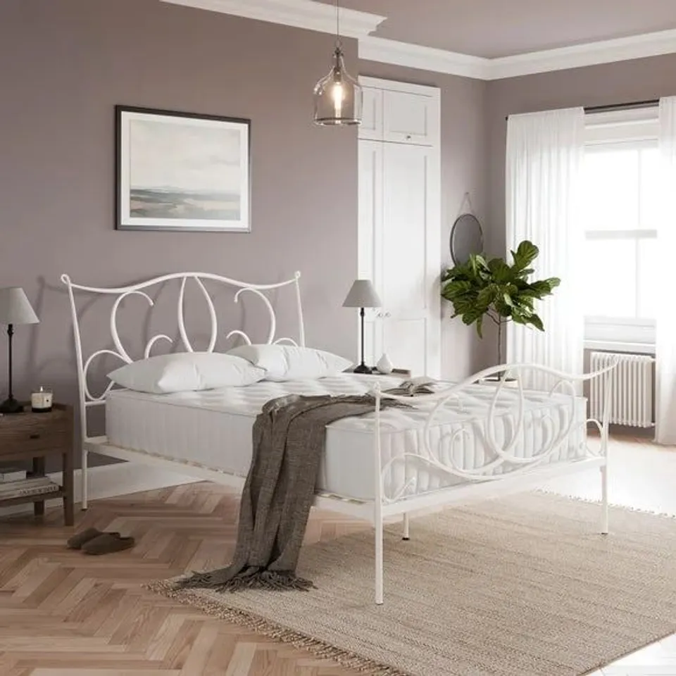 BOXED FLO METAL KING BED - IVORY (2 BOXES)