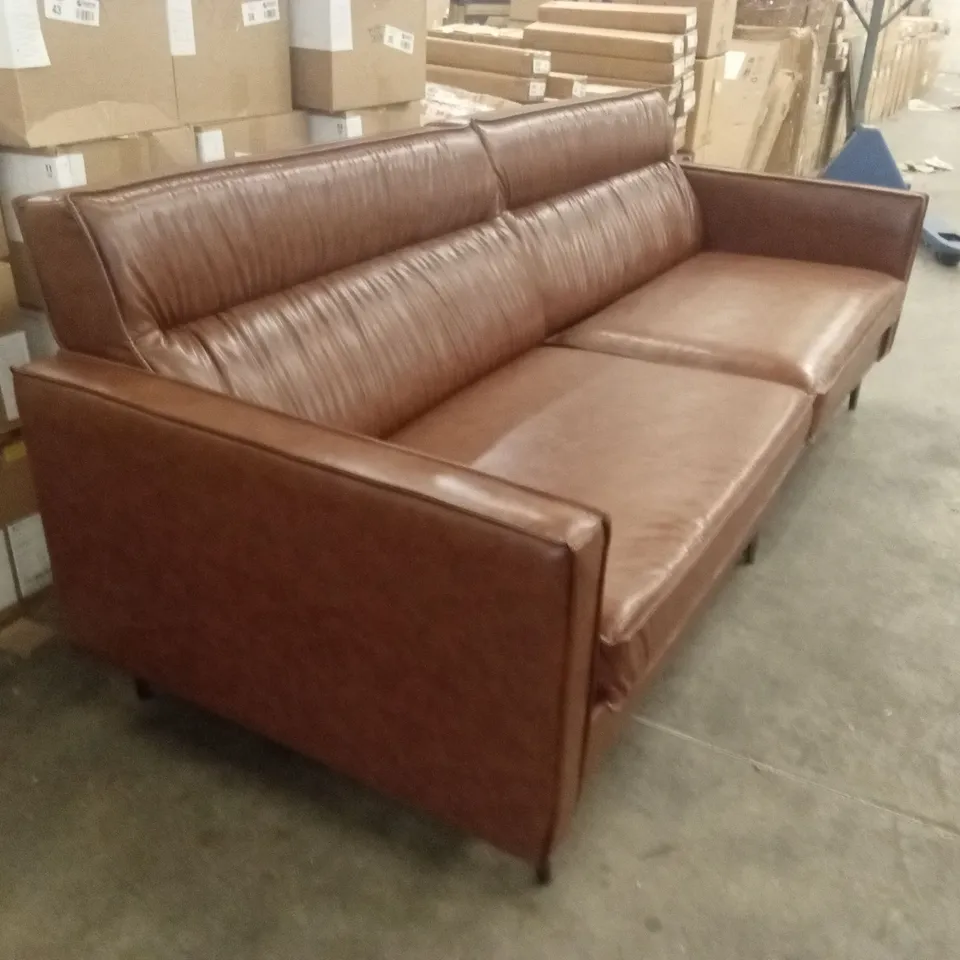 DESIGNER 220cm MODERN VINTAGE BROWN WAXED LEATHER SOFA
