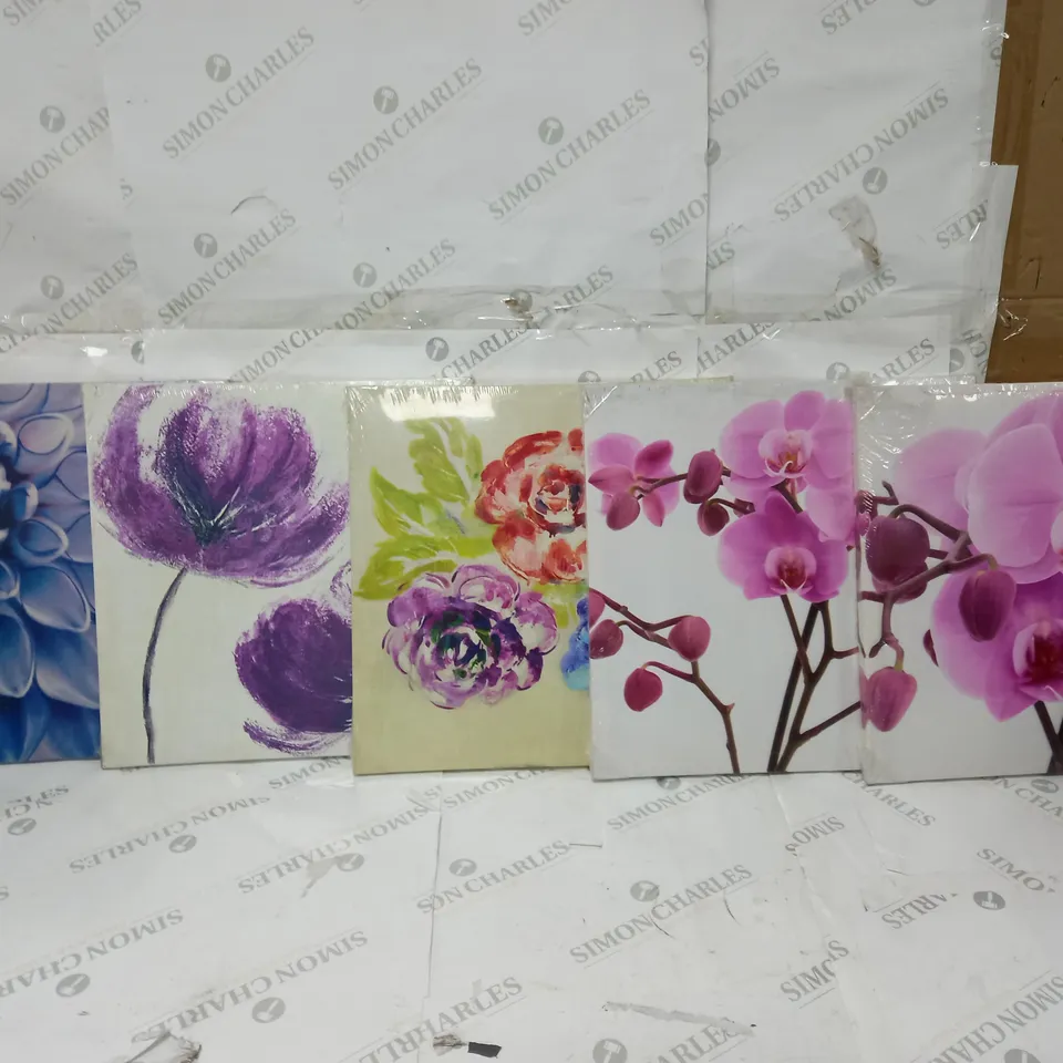 5 FLOWER CANVASES FOR HOME DECOR 40CM BY 40CM - COLLECTION ONLY