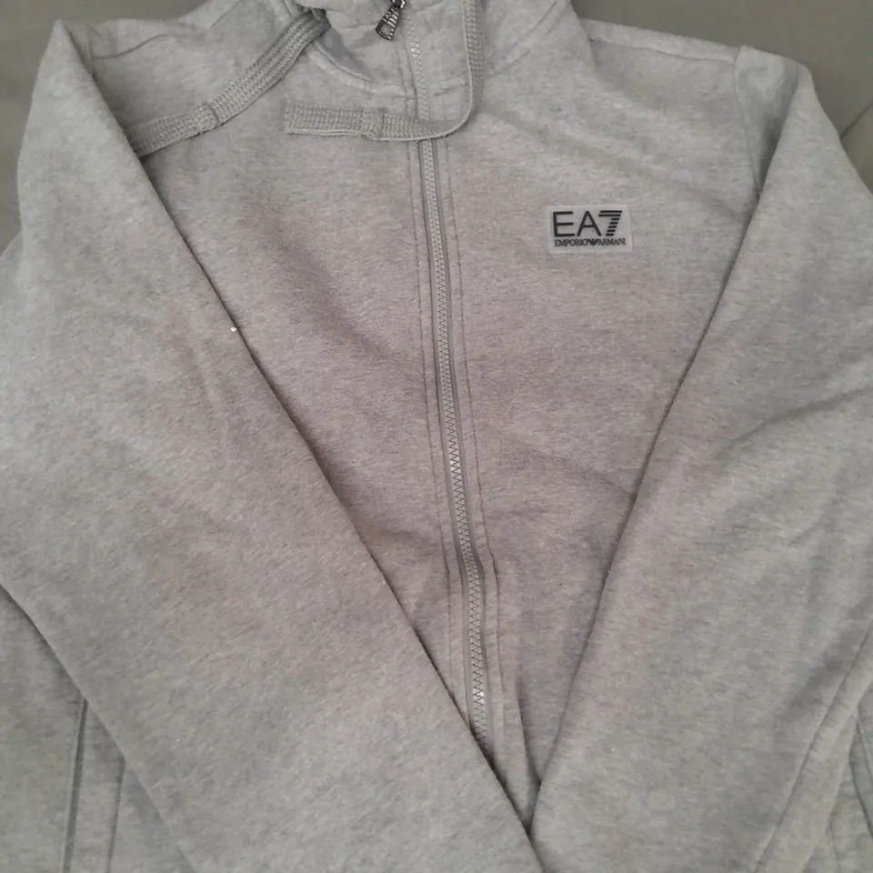 EMPORIO ARMANI LONG SLEEVE ZIP-UP HOODIE IN GREY SIZE SMALL