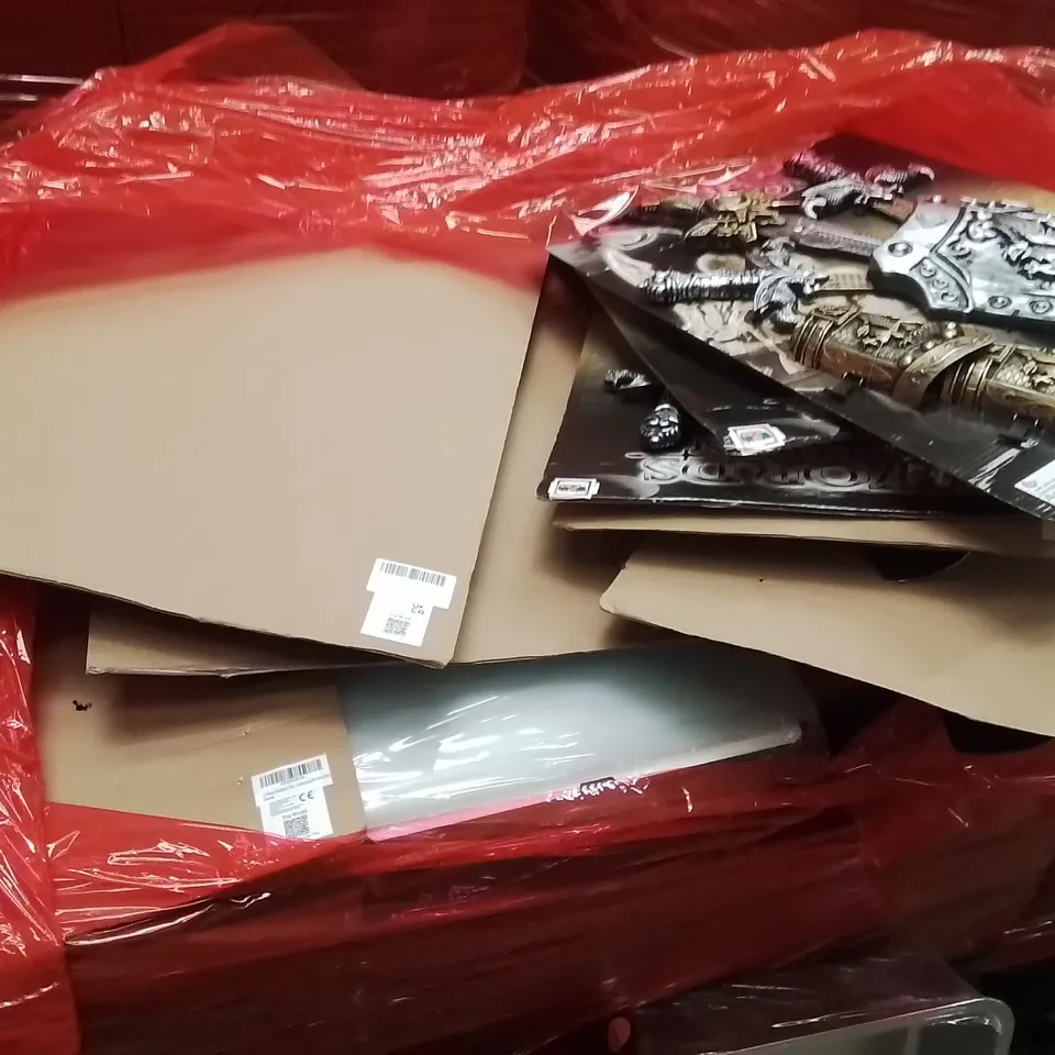 PALLET OF ASSORTED HOUSEHOLD GOODS AND PRODUCTS TO INCLUDE;CAT LITTER TRAY,KIDS POLICE COUNTERSTRIKE TOYS,KIDS SWORD GAME