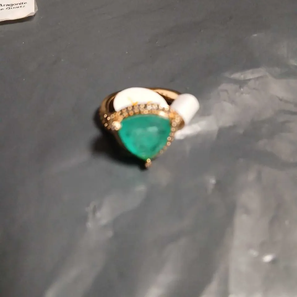 GOLD-PLATED RING WITH LAB CREATED BLUE ARAGONITE FUSED WITH GENUINE QUARTZ