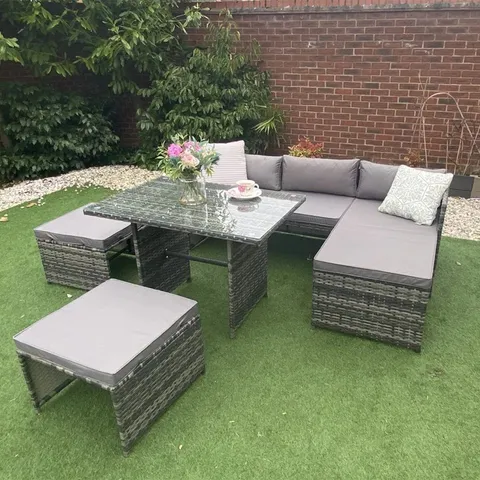BOXED CLAYBORN WICKER 6 - PERSON GARDEN L SHAPED SOFA AND TABLE SET -2 BOXES-