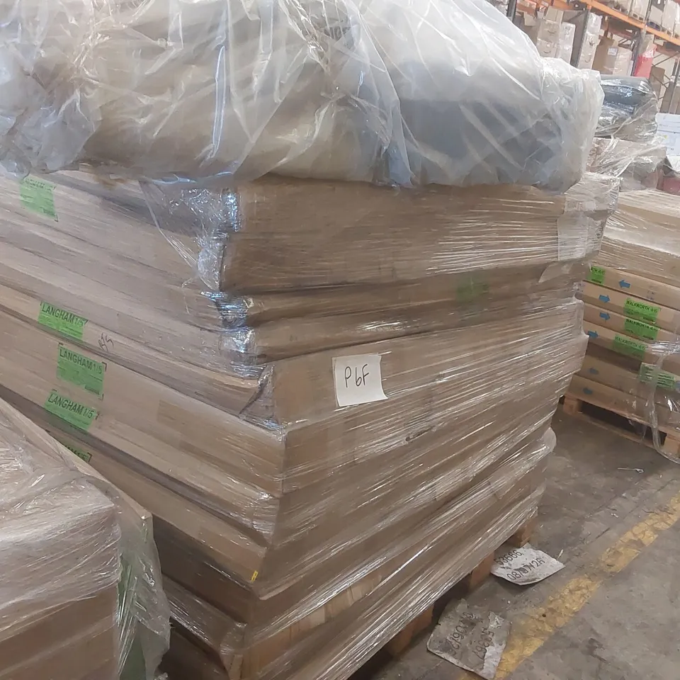 PALLET CONTAINING A VERY LARGE QUANTITY OF ASSORTED DESIGNER FURNITURE PARTS INCLUDING: BED PARTS, SOFA PARTS ECT
