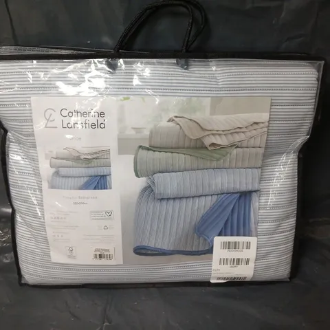 CATHERINE LANSFIELD STRIPE BEDSPREAD THROW IN BLUE/WHITE - 220 X 230CM