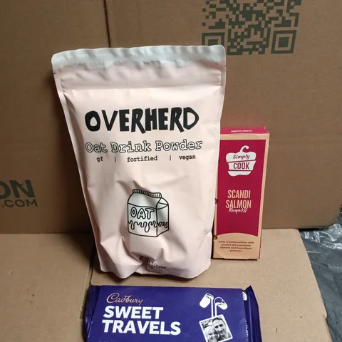 APPROXIMATELY 12 ASSORTED FOOD AND DRINKS ITEMS TO INCLUDE - SIMPLY COOK RECIPE KIT, DAIRY MILK CHOCOLATE BAR, OAT DRINK POWDER ETC 