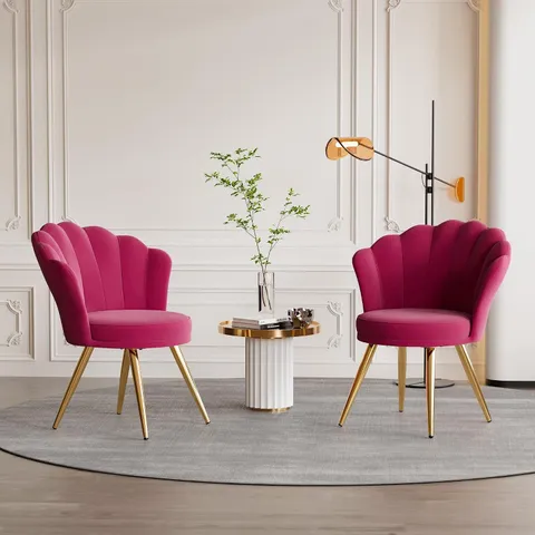 BOXED VELVET ACCENT CHAIR SET OF 2 WITH GOLD METAL LEGS DEEP PINK | VANITY CHAIR,UPHOLSTERED GUEST CHAIR,MAKEUP ROOM,LIVING ROOM,BEDROOM,DINING ROOM (1 BOX)