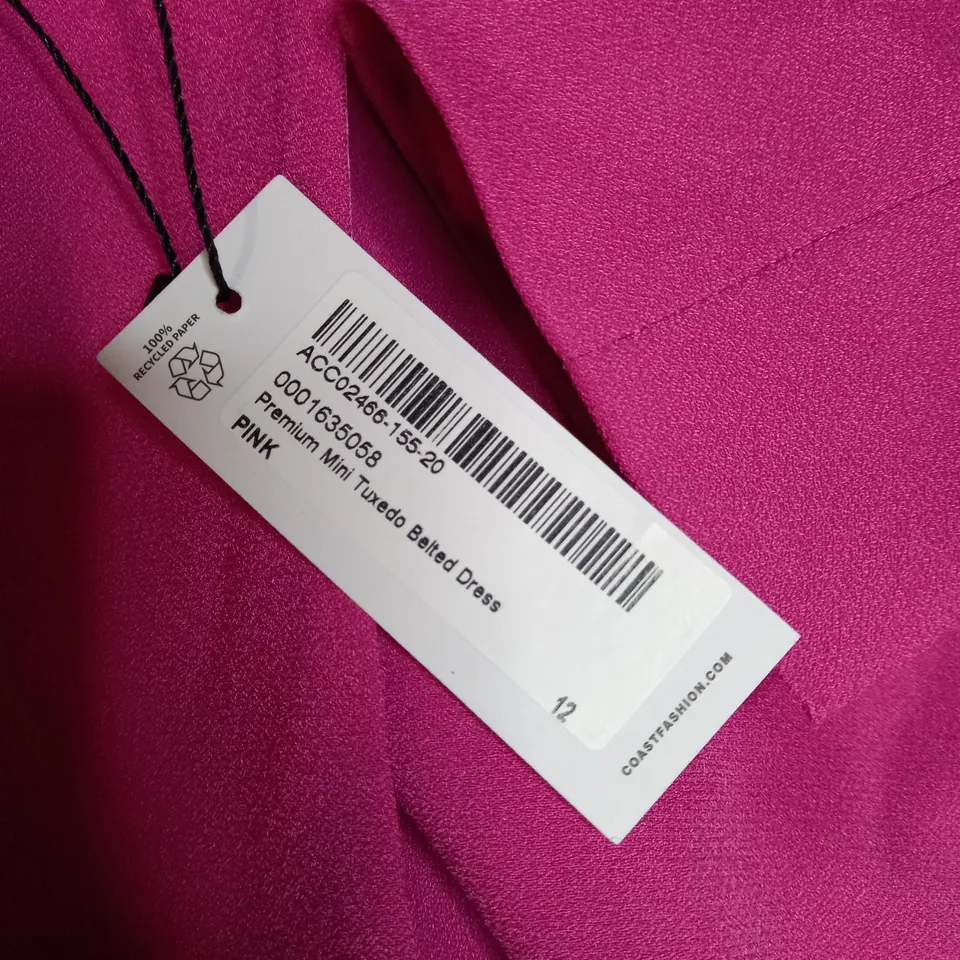 COAST PINK PREMIUM MINI TUXEDO BELTED DRESS - SIZE 12