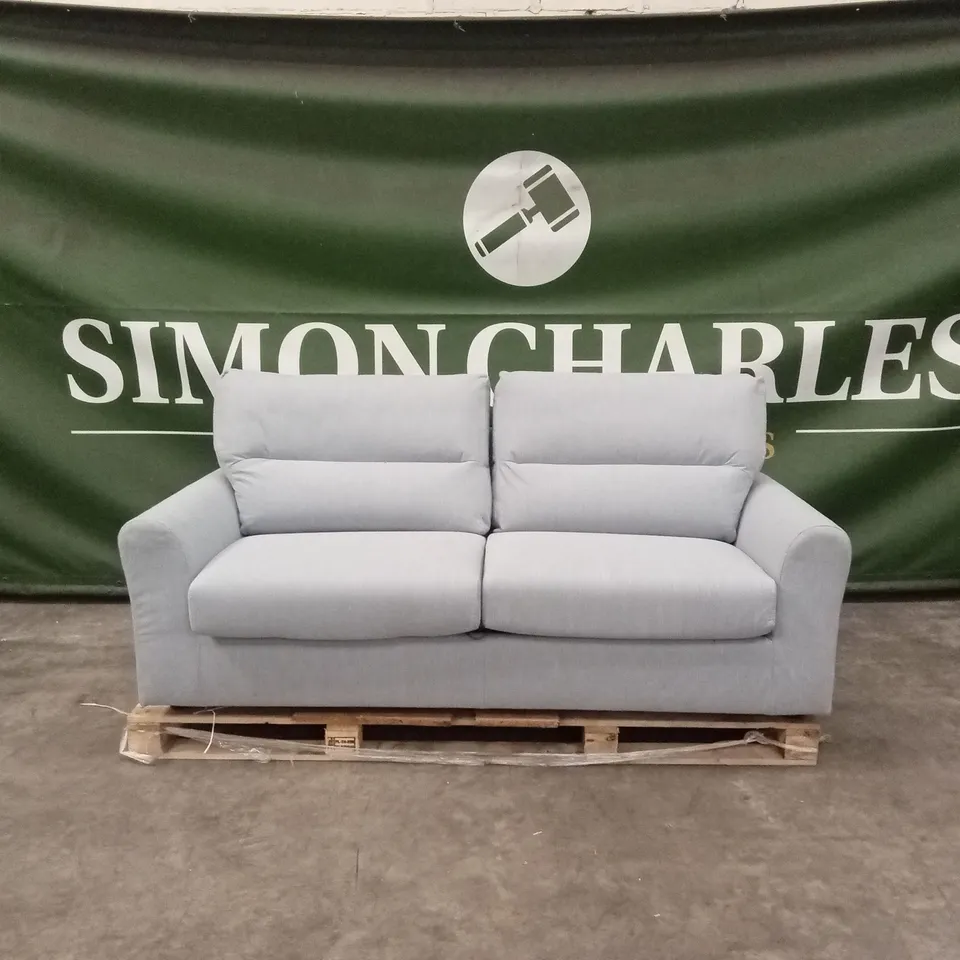 QUALITY DESIGNER ITALIAN MADE 3 SEATER SKY BLUE FABRIC SOFABED