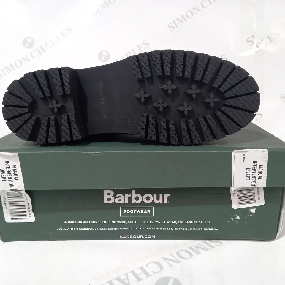 BOXED PAIR OF BARBOUR ANKLE BOOTS IN BLACK UK SIZE 5