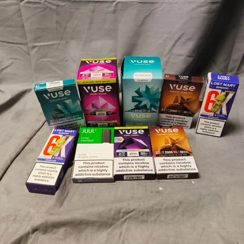 APPROXIMATELY 15 ASSORTED E-CIGARETTE PRODUCTS TO INCLUDE BRANDS SUCH AS VUSE, LOST MARY, JUUL2, ETC - COLLECTION ONLY