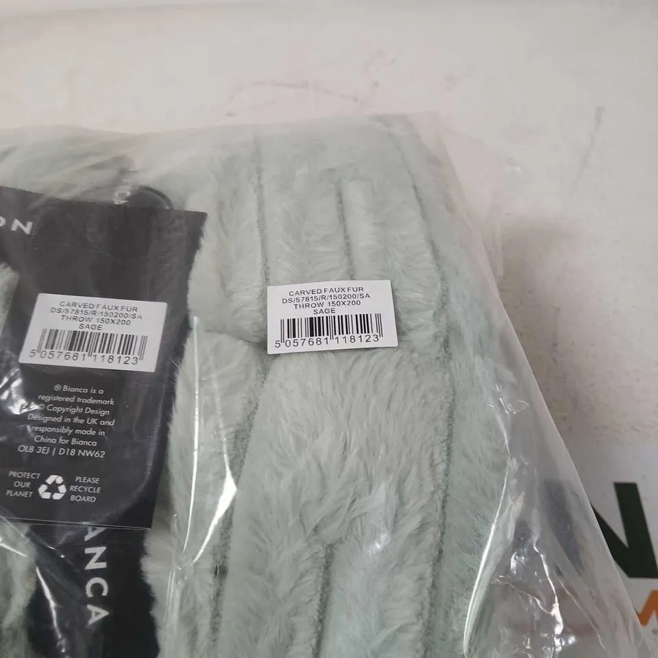 BIANCA CARVED FAUX FUR SAGE THROW 150 X 200