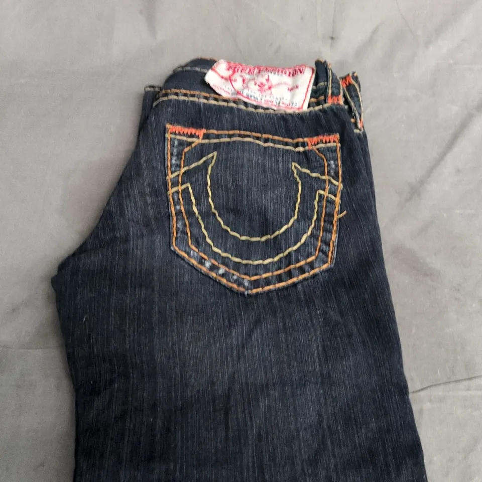 TRUE RELIGION JEANS – WORLD TOUR PATCH DENIM JEANS - SIZE UNSPECIFIED