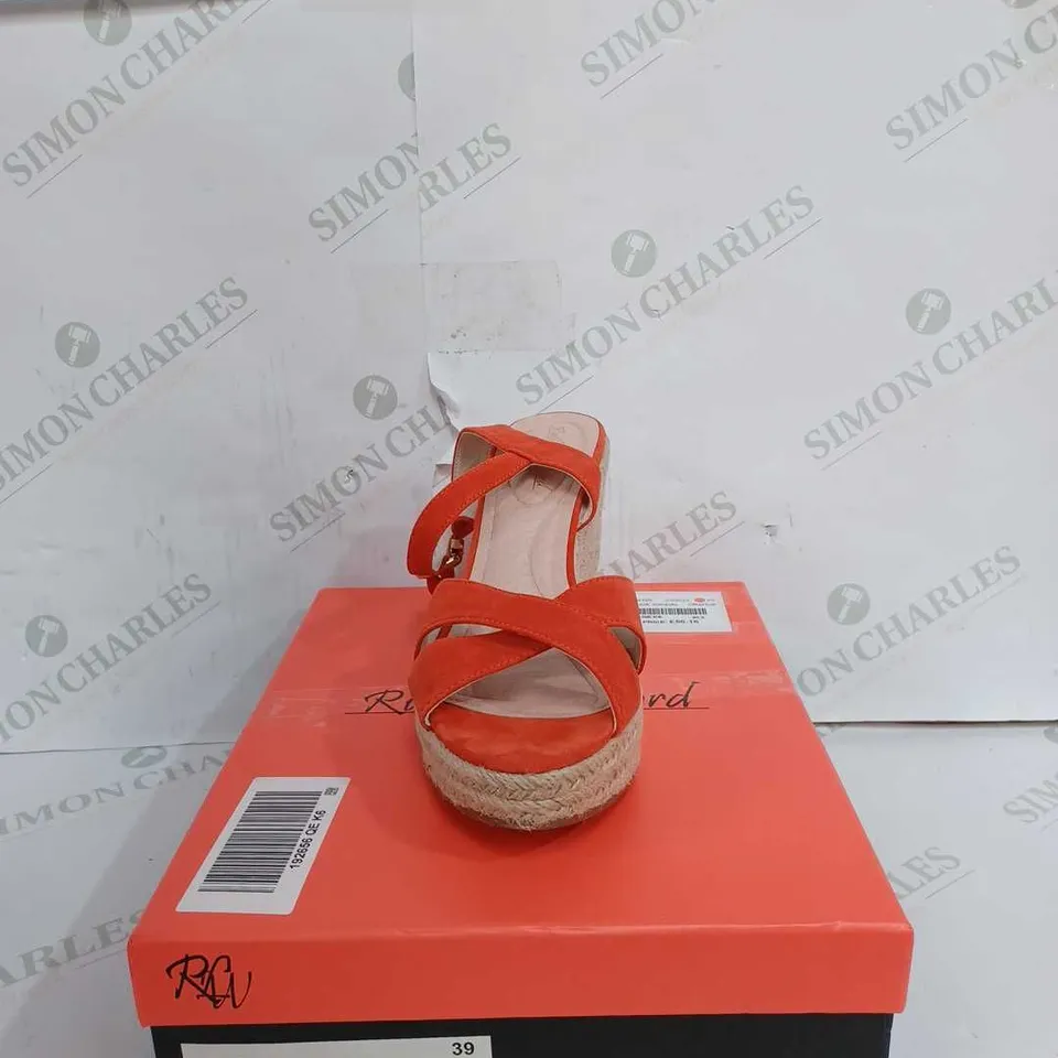 RUTH LANGSFORD WEDGE SANDAL IN ORANGE